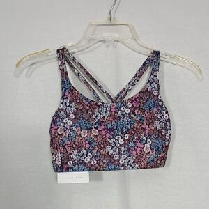 NWT Athleta Girls Upbeat Sports Bra Floral Print Size XL With Hair Tie Workout